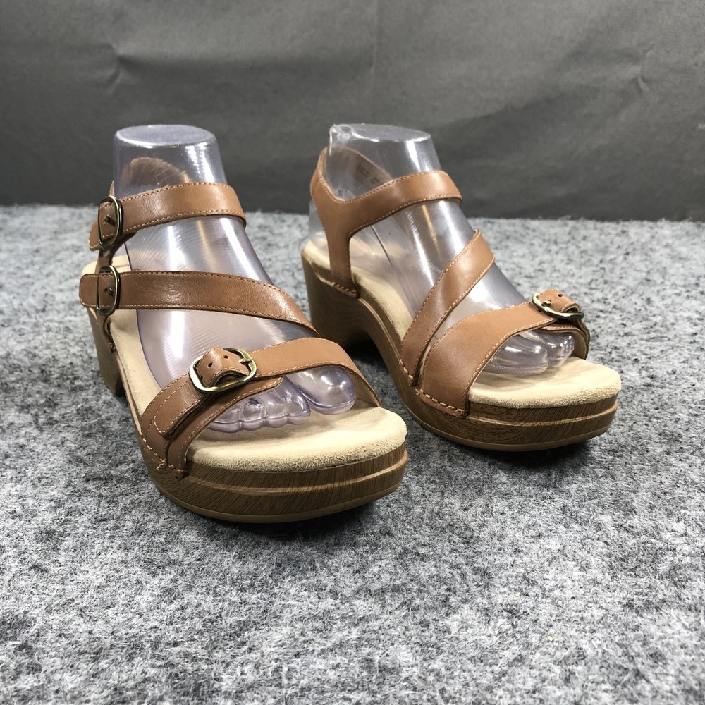 Dansko Sandals Womens 9.5 Brown Leather Strappy Wedge Buckle Comfort Shoes